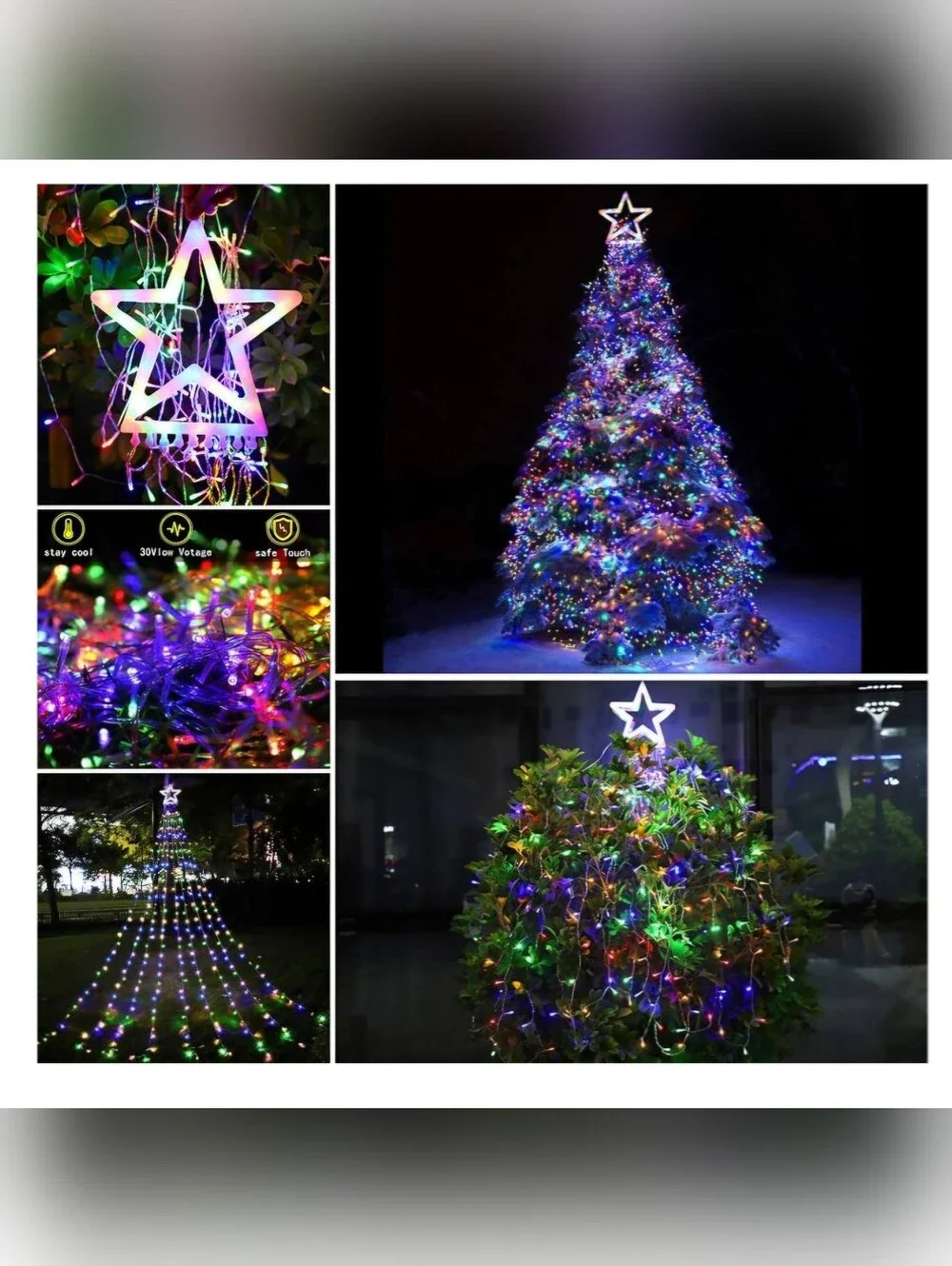 Outdoor Christmas Decorations, 320 LED Waterfall String Lights, 8 Light Modes